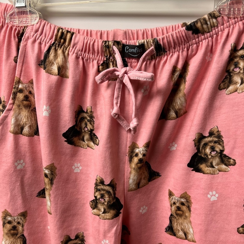 Comfies Pink Yorkie Print Women's Pajama Pants, Large, NWOT - Picture 2 of 5